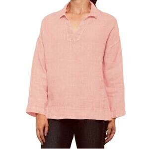 NWOT C&C CALIFORNIA Top Tunic 3X Peach Linen V-Neck Collar Long-Sleeve Slit-side